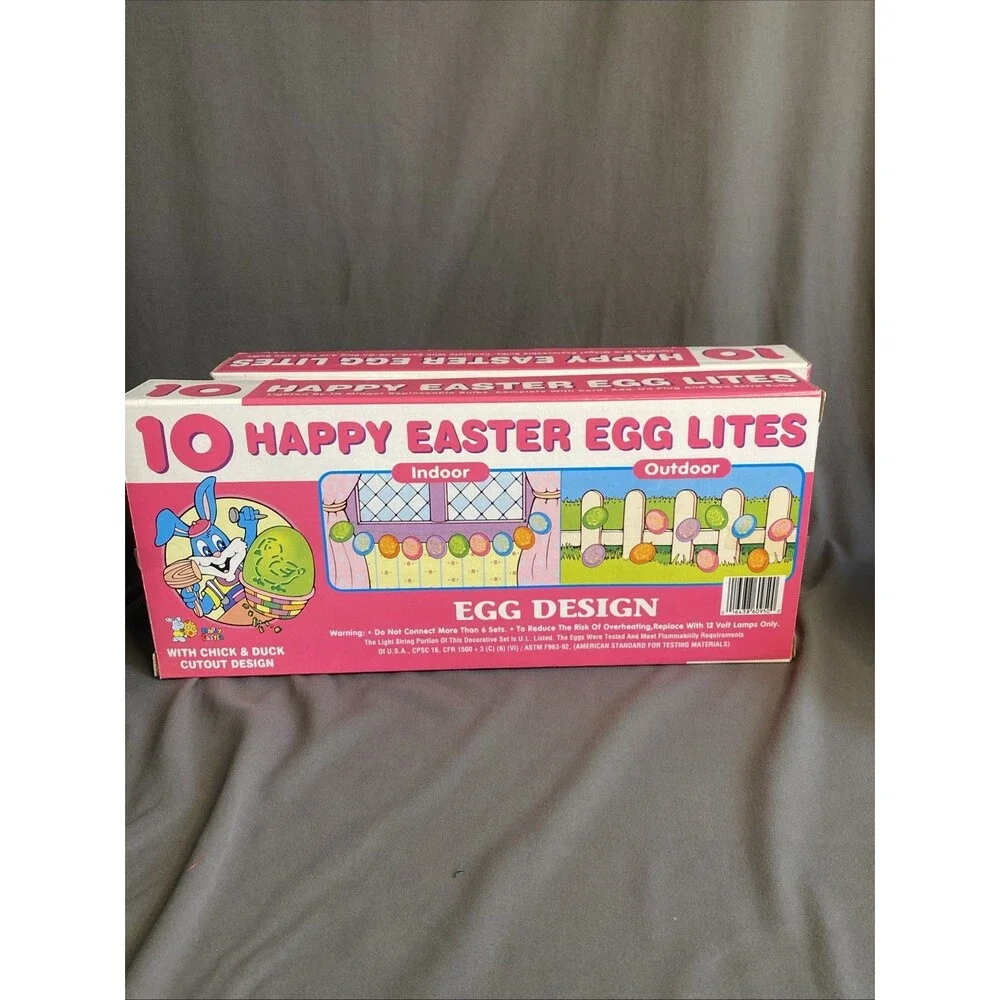 2 Vintage Plastic Happy Easter Egg String Lites 10 Holiday Lights Pastel READ